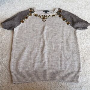 J. Crew Beige and Taupe Short-Sleeve Embellished Sweater